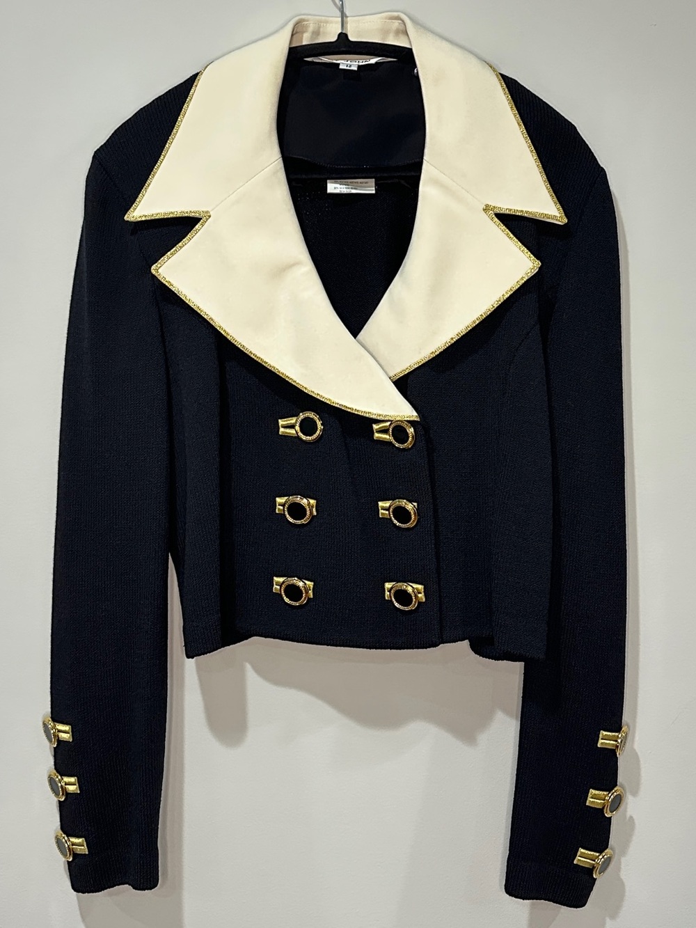 Vintage St. John 2 in 1 Santana Knit Cropped Jacket Removable Collar Sz 12